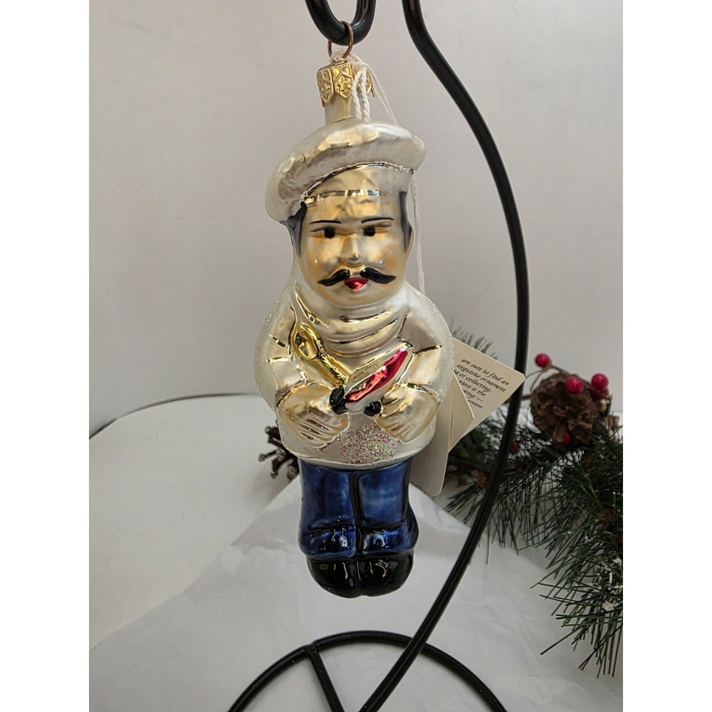 1995 Christopher Radko Pierre French Chef 6" Glass Christmas Ornament Poland Tag